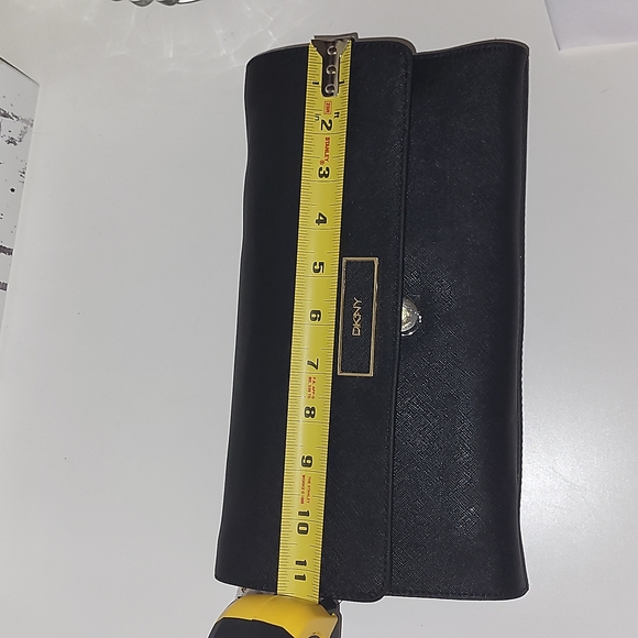 NWOT/still wrapped DKNY crossbody bag, black faux leather and gold hardware - Picture 7 of 9